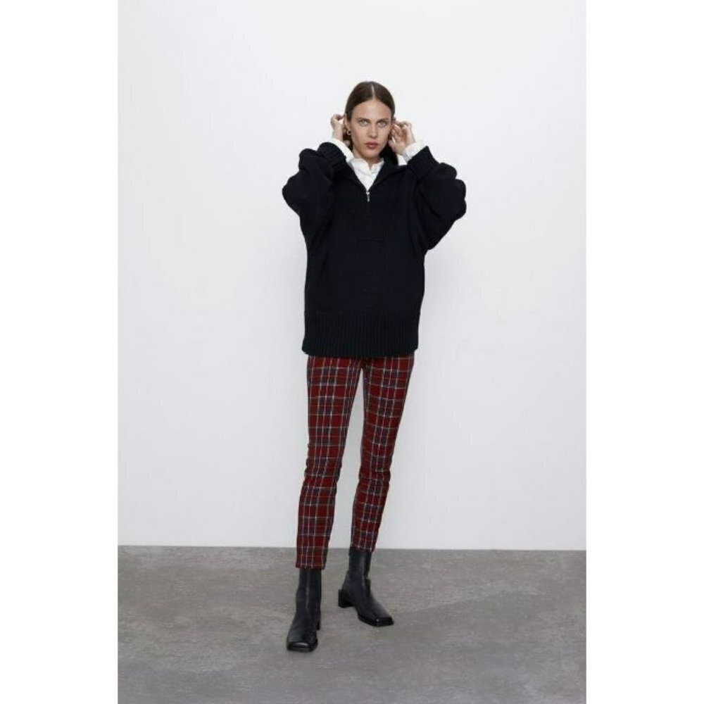 Zara Gingham Checked Flared Pants Plaid High Waisted Size Small - Picture 2 of 16